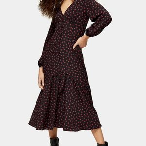 NWT Topshop Floral Button V-Neck Midi Dress